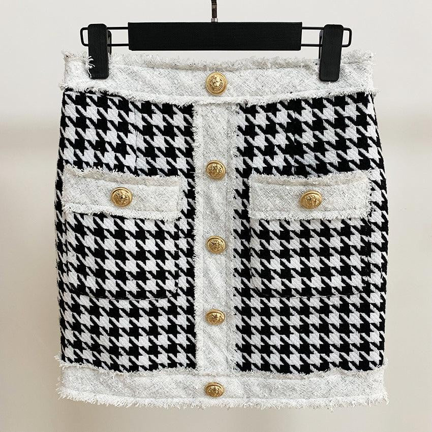 Gabriela Houndstooth Pattern Print Mini Skirt