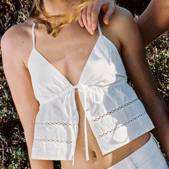 Gabriella Solid Spaghetti Strap Eyelet Tank Top