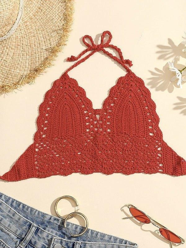 Halter Crochet Knit Crop Cami Top