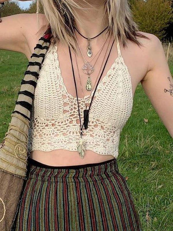 Halter Crochet Knit Crop Cami Top