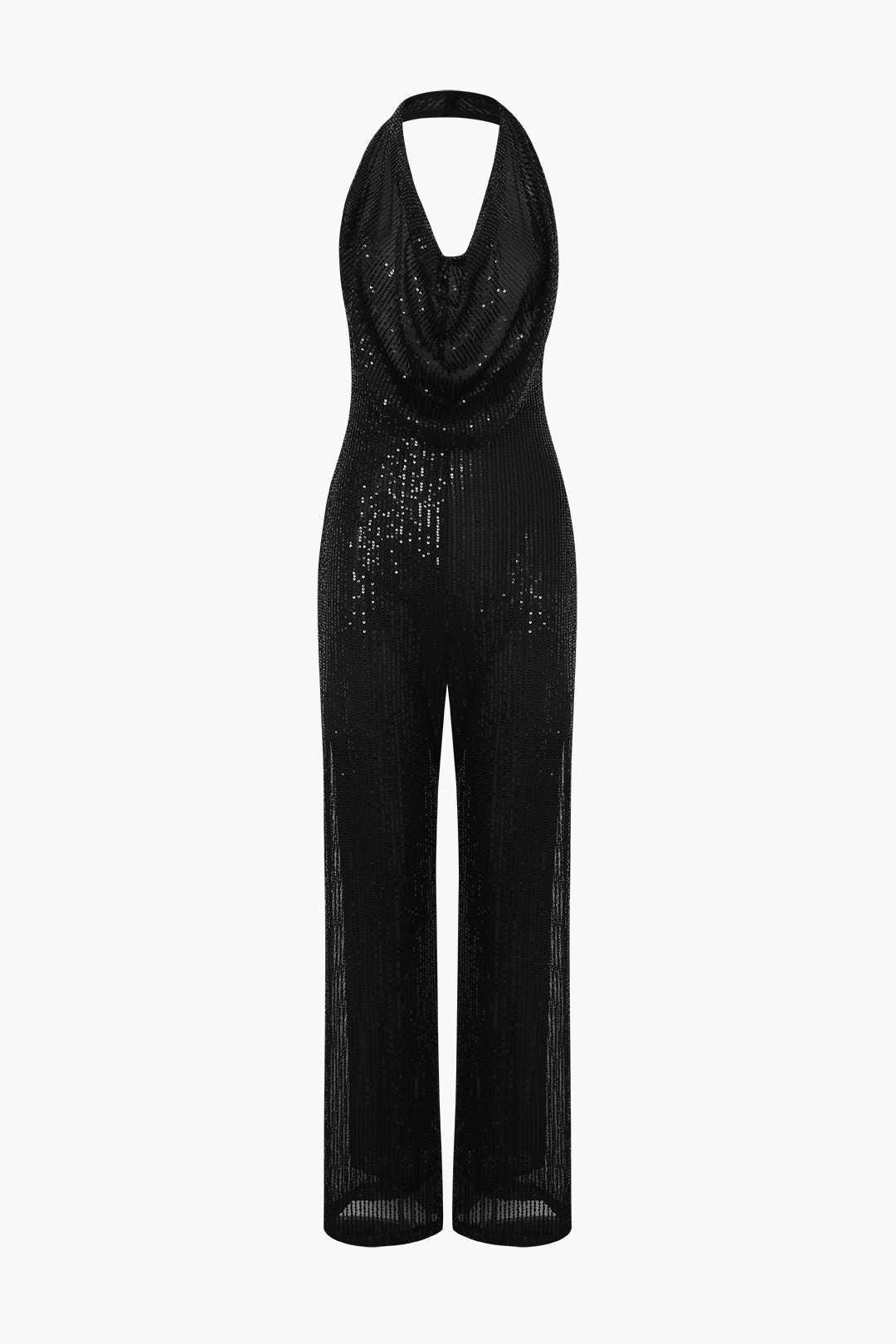 Halter Neck Backless Sequin Jumpsuit