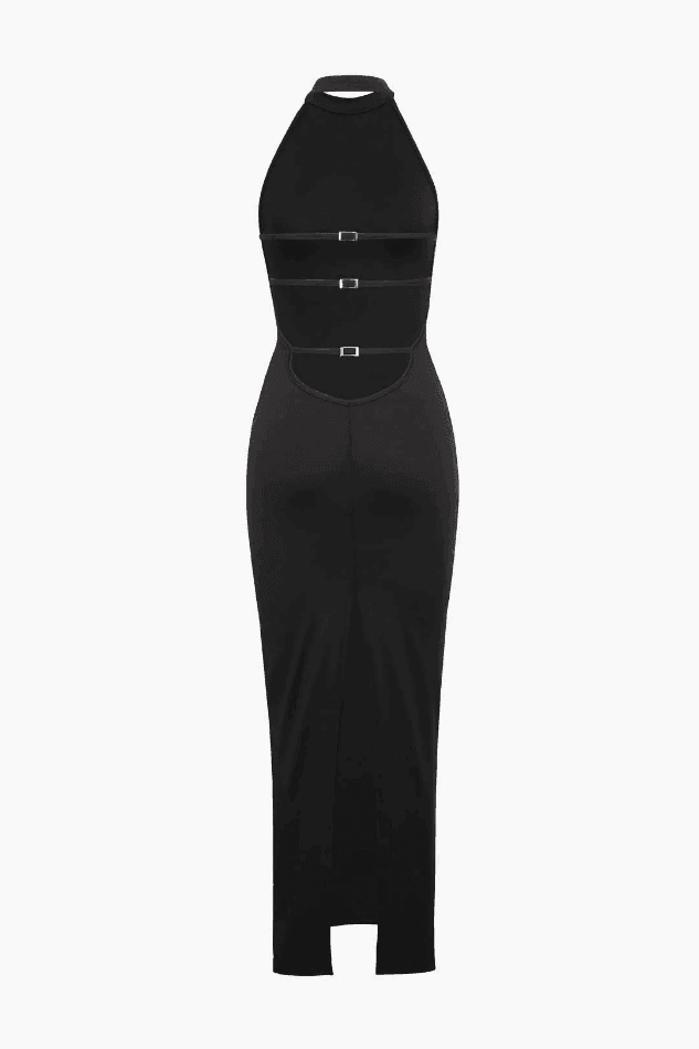 Halter Neck Backless Slit Midi Dress