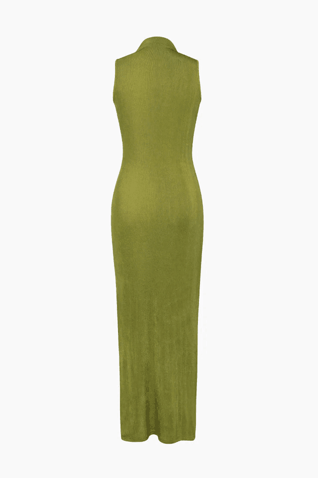 High Neck Sleeveless Slit Midi Dress