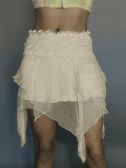 High Waist Mesh Asymmetric Hem Mini Skirt