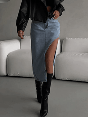 High Waist Slit Denim Skirt
