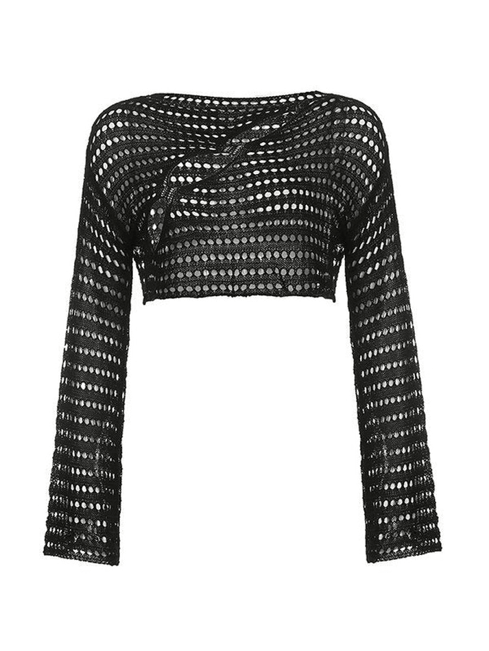 Hollow Out Long Sleeve Knit Crop Top