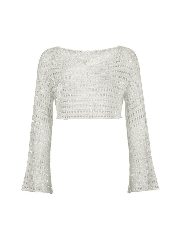 Hollow Out Long Sleeve Knit Crop Top