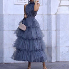 Mona Tiered Ruffle Halter Ruffled Dress