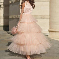 Mona Tiered Ruffle Halter Ruffled Dress