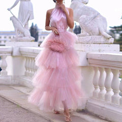 Mona Tiered Ruffle Halter Ruffled Dress