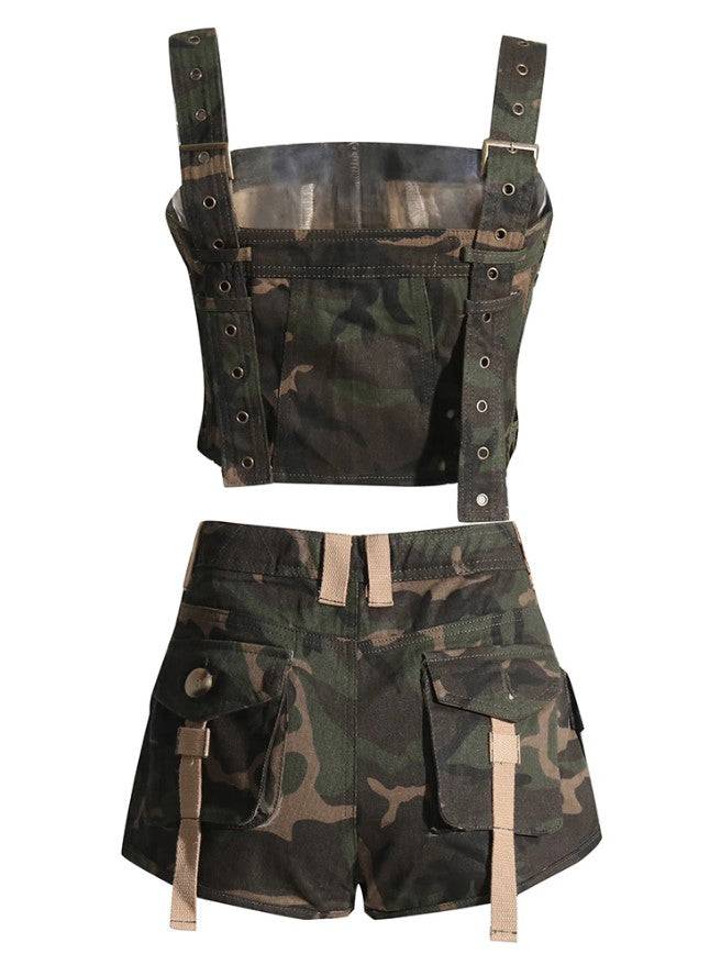 Emely Street Camo Print Ripped Short Set