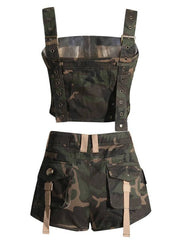 Emely Street Camo Print Ripped Short Set