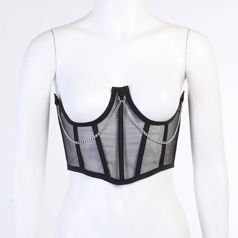 Gelli See-through Corset Mesh With Chain Decor