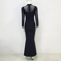 Tammy Mock Neck Embellished Mesh Maxi Dress