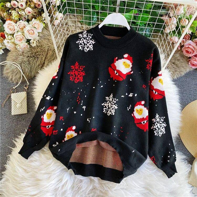 Isabel Long Sleeve Christmas Print Pullover Knit Sweater