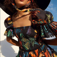 Mila Allover Print Puff Sleeve Crop Top & Pleated Skirt Set