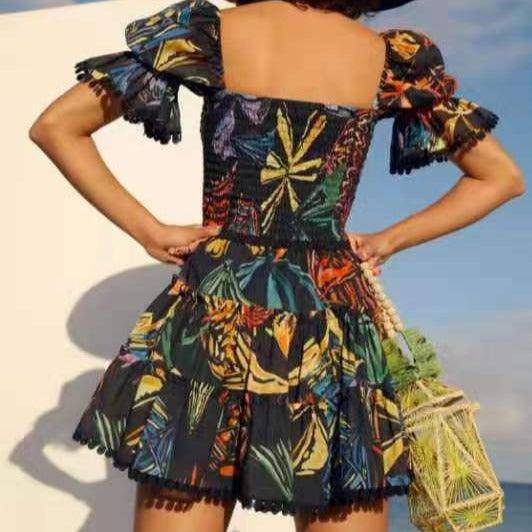 Mila Allover Print Puff Sleeve Crop Top & Pleated Skirt Set