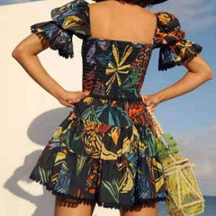 Mila Allover Print Puff Sleeve Crop Top & Pleated Skirt Set