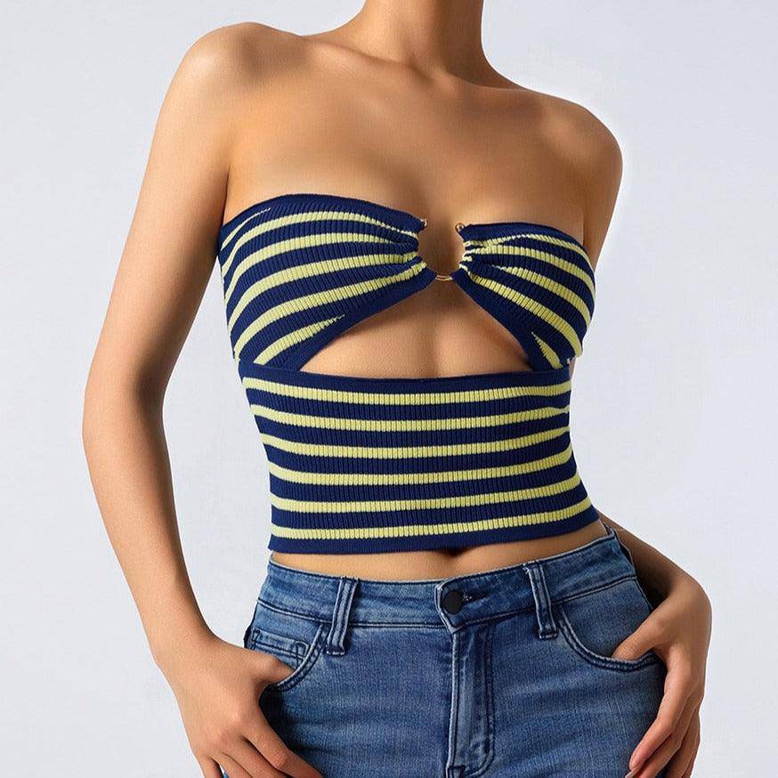 Toni Hoop Linked Hollow Out Strapless Top with Loop