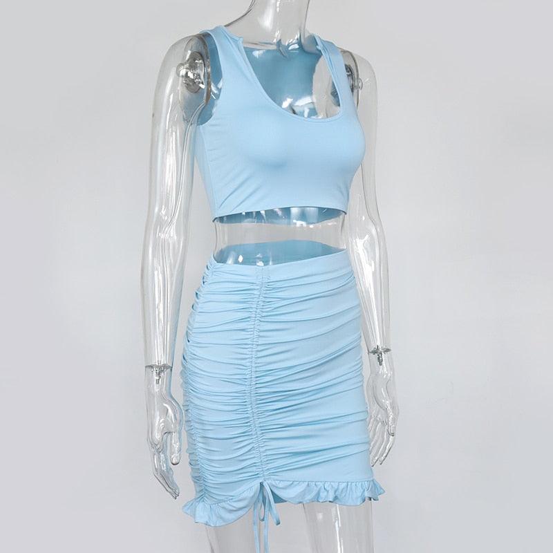 Josephine Sports Bra Top & Ruched Ruffle Hem Skirt Set