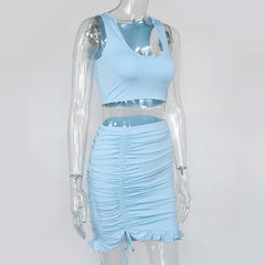 Josephine Sports Bra Top & Ruched Ruffle Hem Skirt Set