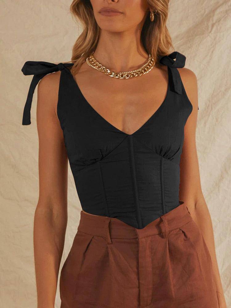 Cheska Lace Strap Solid Corset Top