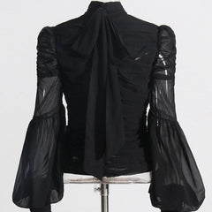 Abigail Solid Mock Neck Ruched Blouse