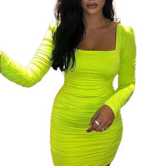Andrea Long Sleeve Square Neck Ruched Mini Dress