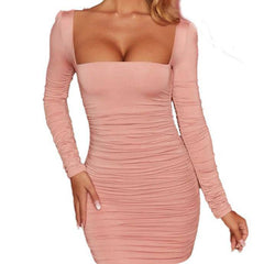 Andrea Long Sleeve Square Neck Ruched Mini Dress
