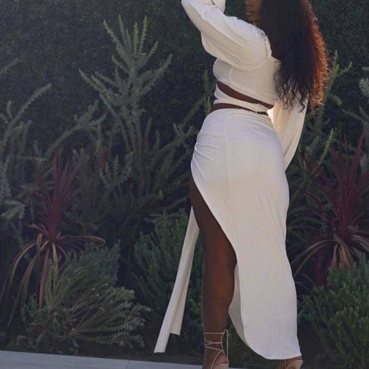 Meghan Puff Sleeve Wrap Top & Asymmetric Hem Skirt Set