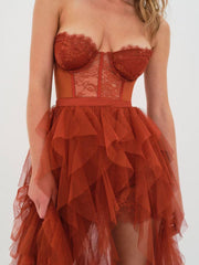 Maria Elegant Rust Tiered Ruffles Tulle Prom Dress