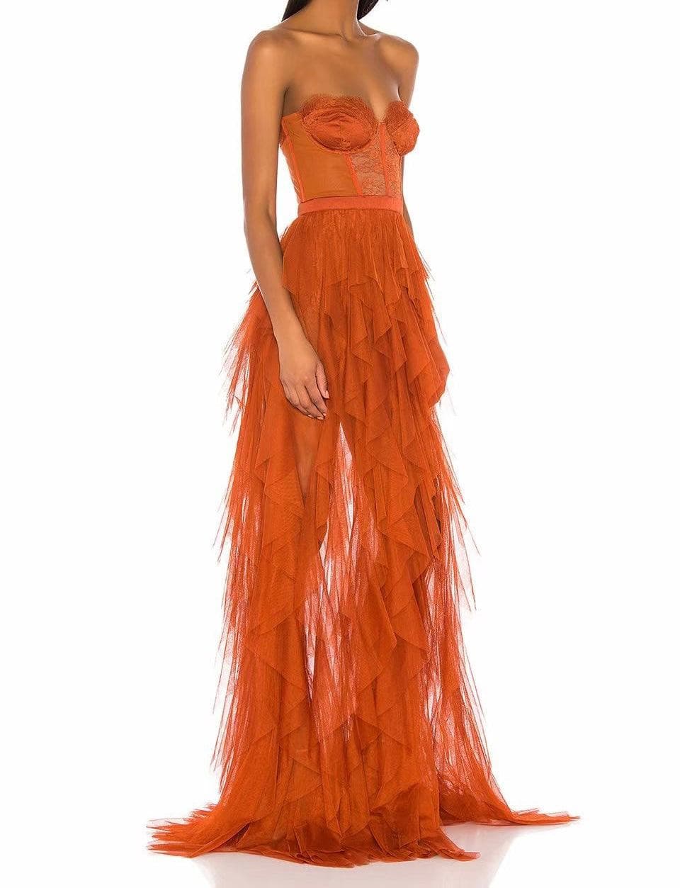 Maria Elegant Rust Tiered Ruffles Tulle Prom Dress