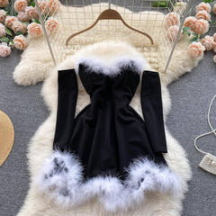 Rowena Strapless Backless Furry Christmas Mini Dress