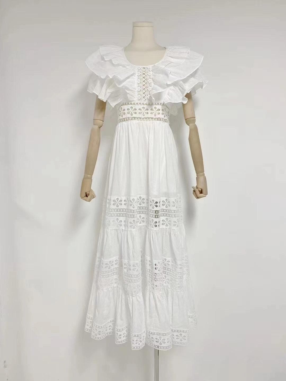 Bambi Solid Ruffle Sleeve Hollow Out A-line Dress
