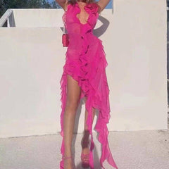 Fawn Sleeveless Halter Neck Ruffle Mini Dress