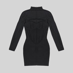 Ellie Long Sleeve High Neck Mesh Mini Dress