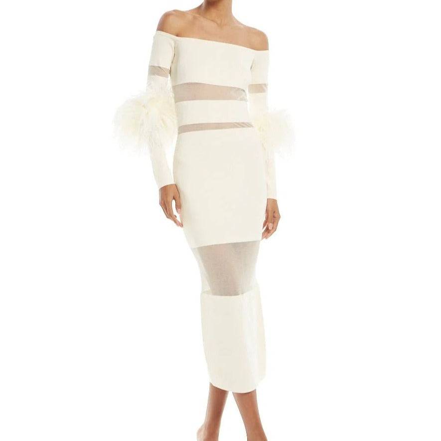 Lana Long Sleeve Feather Midi Dress