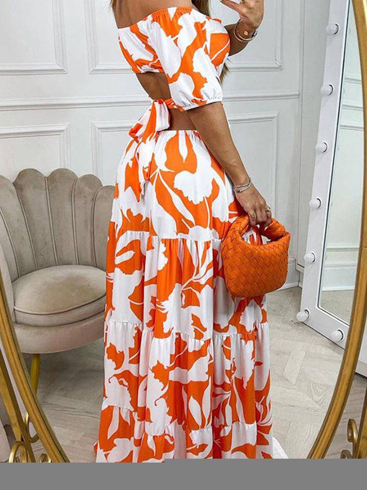 Bethany Off The Shoulder Ruffle Hem Printed Maxi Dress
