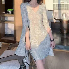 Paislee Long Sleeve Slit Sequin Mini Dress