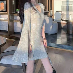 Paislee Long Sleeve Slit Sequin Mini Dress