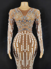Velma Long Sleeve Rhinestone Embellished Maxi Dress
