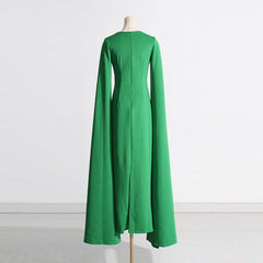 Shanon Cloak Sleeve Pointed Collar Green Maxi Dress