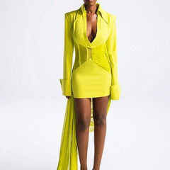 Haile Solid Plunge V Irregular Drape Dress