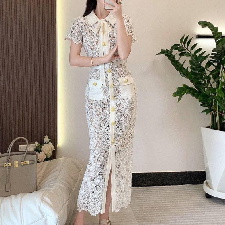Romina Short Sleeve Floral Embroidered Maxi Dress