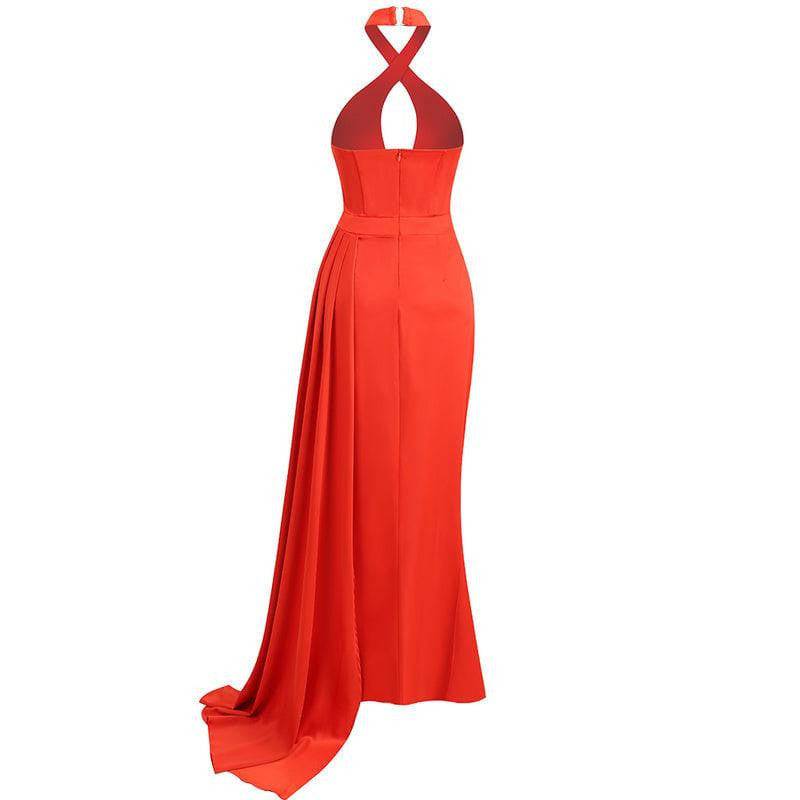 Bianca Solid Halter Neck High Slit Maxi Dress