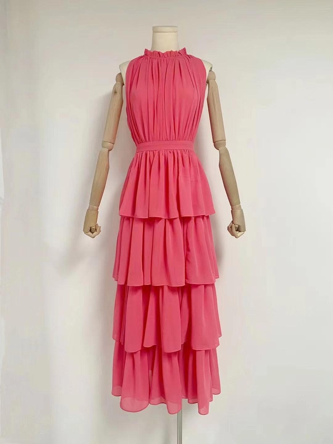Barbara Solid Layered Pleated Dress