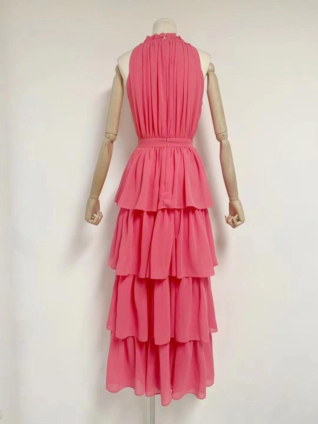 Barbara Solid Layered Pleated Dress