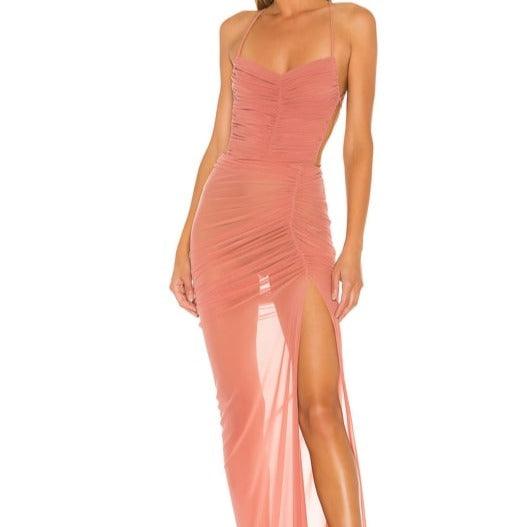 Kacey See-through Solid Maxi Mesh Dress