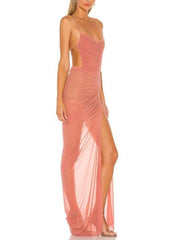 Kacey See-through Solid Maxi Mesh Dress