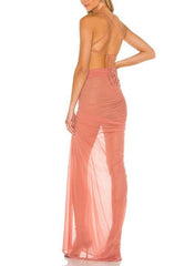 Kacey See-through Solid Maxi Mesh Dress